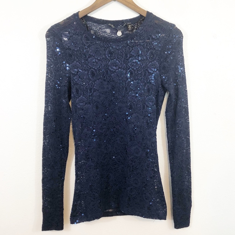 BKE Navy lace and sparkle blouse small NWT